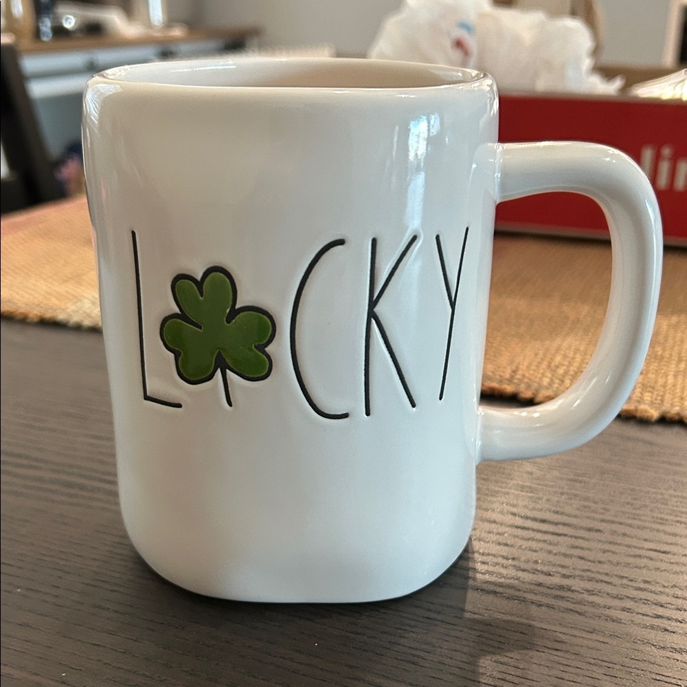 Rae Dunn White Mug with Green Clover Design